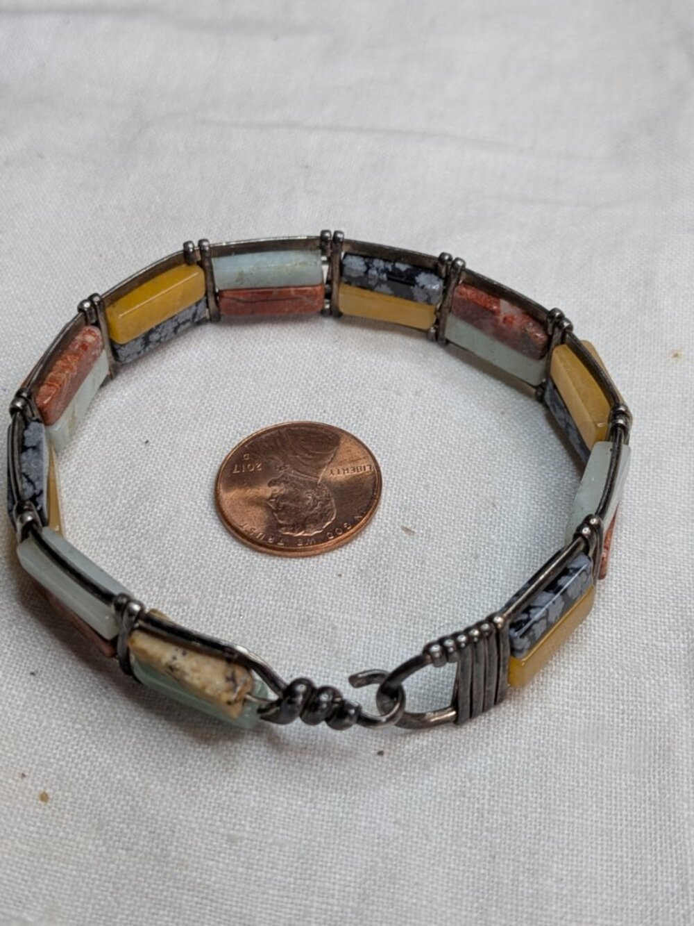 Sterling Silver Multi‑Stone Inlay Bracelet – Artisan Southwestern Style, Size 7